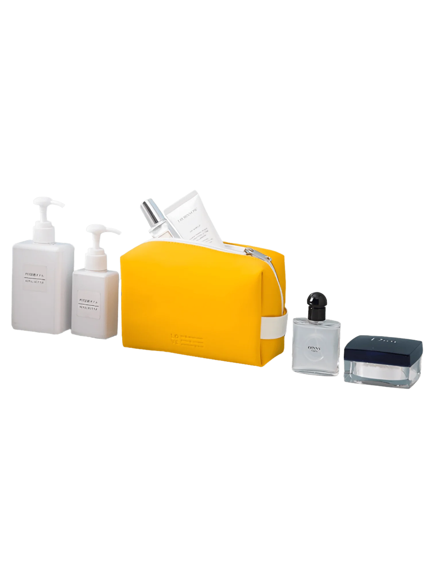 Trousse de toilette colorée imperméable jaune présentation