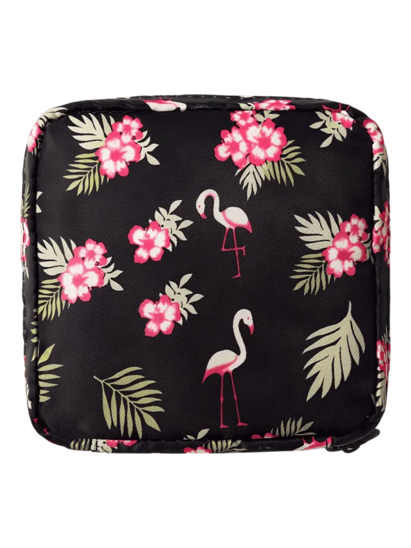 Mini saco de toilette quadrado com vários desenhos modelo flamingo cor-de-rosa