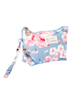 Petite trousse de maquillage florale printanière motif florale bleu ciel