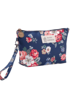 Petite trousse de maquillage florale printanière motif florale bleu marine