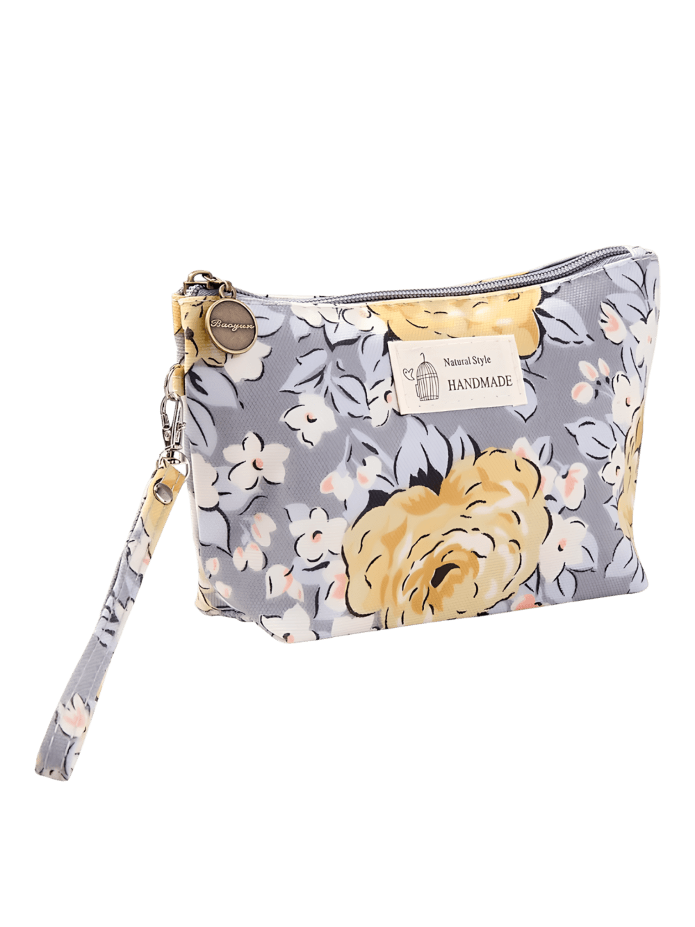 Petite trousse de maquillage florale printanière motif florale grise
