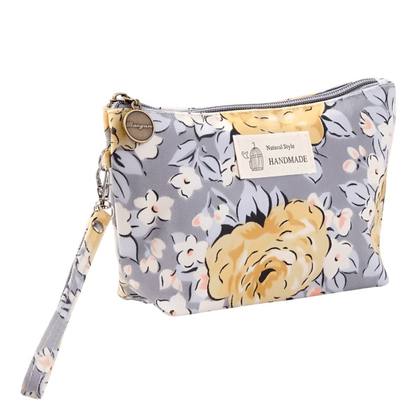 Petite trousse de maquillage florale printanière motif florale grise
