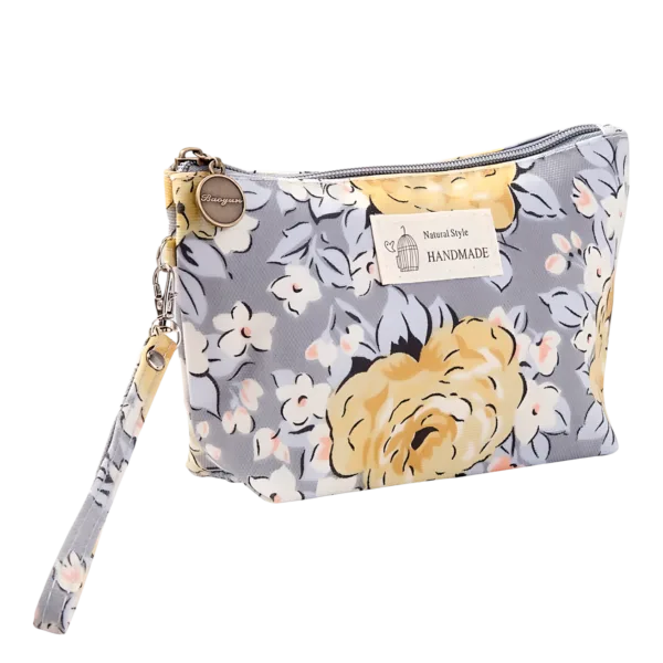 Petite trousse de maquillage florale printanière motif florale grise