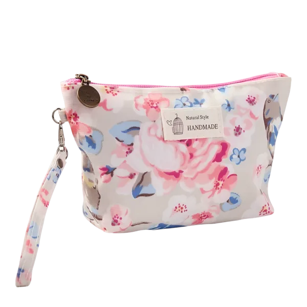 Petite trousse de maquillage florale printanière motif florale rose