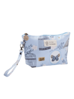 Petite trousse de maquillage florale printanière motif jardin printanier bleu ciel