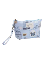 Small spring floral make-up bag with sky blue spring garden motif Small spring floral make-up bag with sky blue spring garden motif