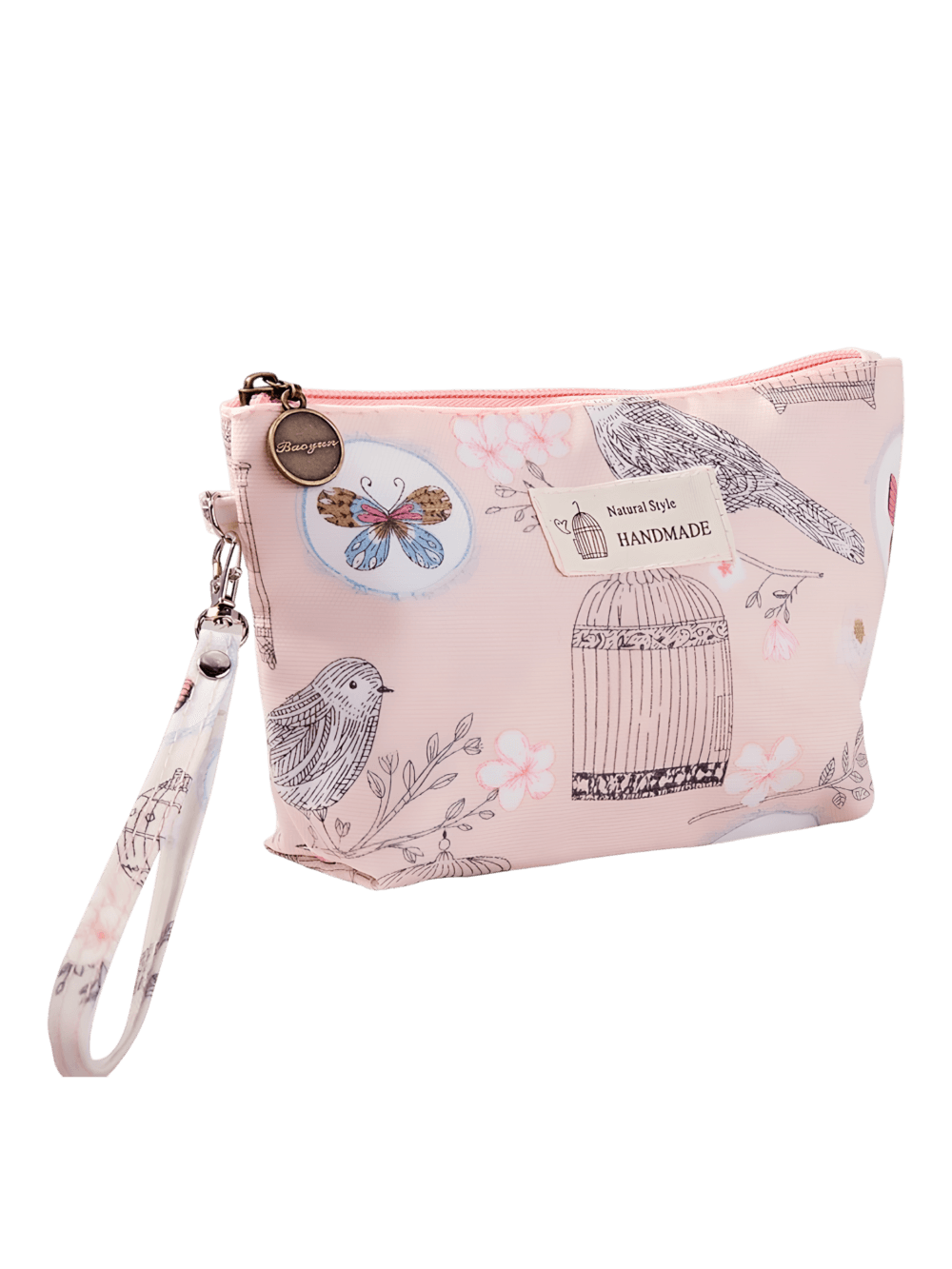 Petite trousse de maquillage florale printanière motif jardin printanier rose