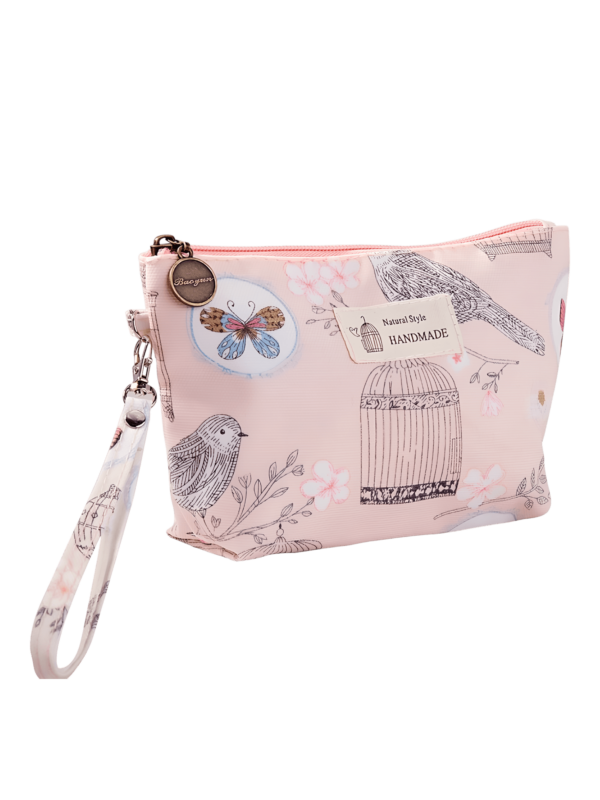 Petite trousse de maquillage florale printanière motif jardin printanier rose