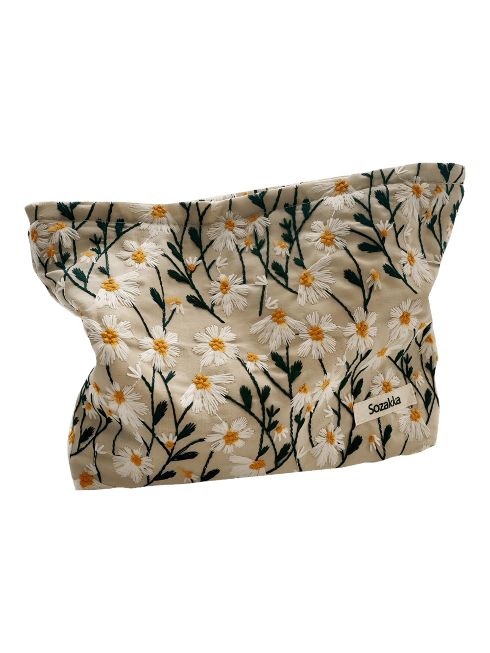 Bolsa de maquillaje bordada con margaritas florales, aguja de punzonado, modelo grande en color blanco. Bolsa de maquillaje bordada con margaritas florales, aguja de punzonado, modelo grande en color blanco.