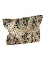 Make-up bag embroidered floral daisies punch needle large white model Make-up bag embroidered floral daisies punch needle large white model