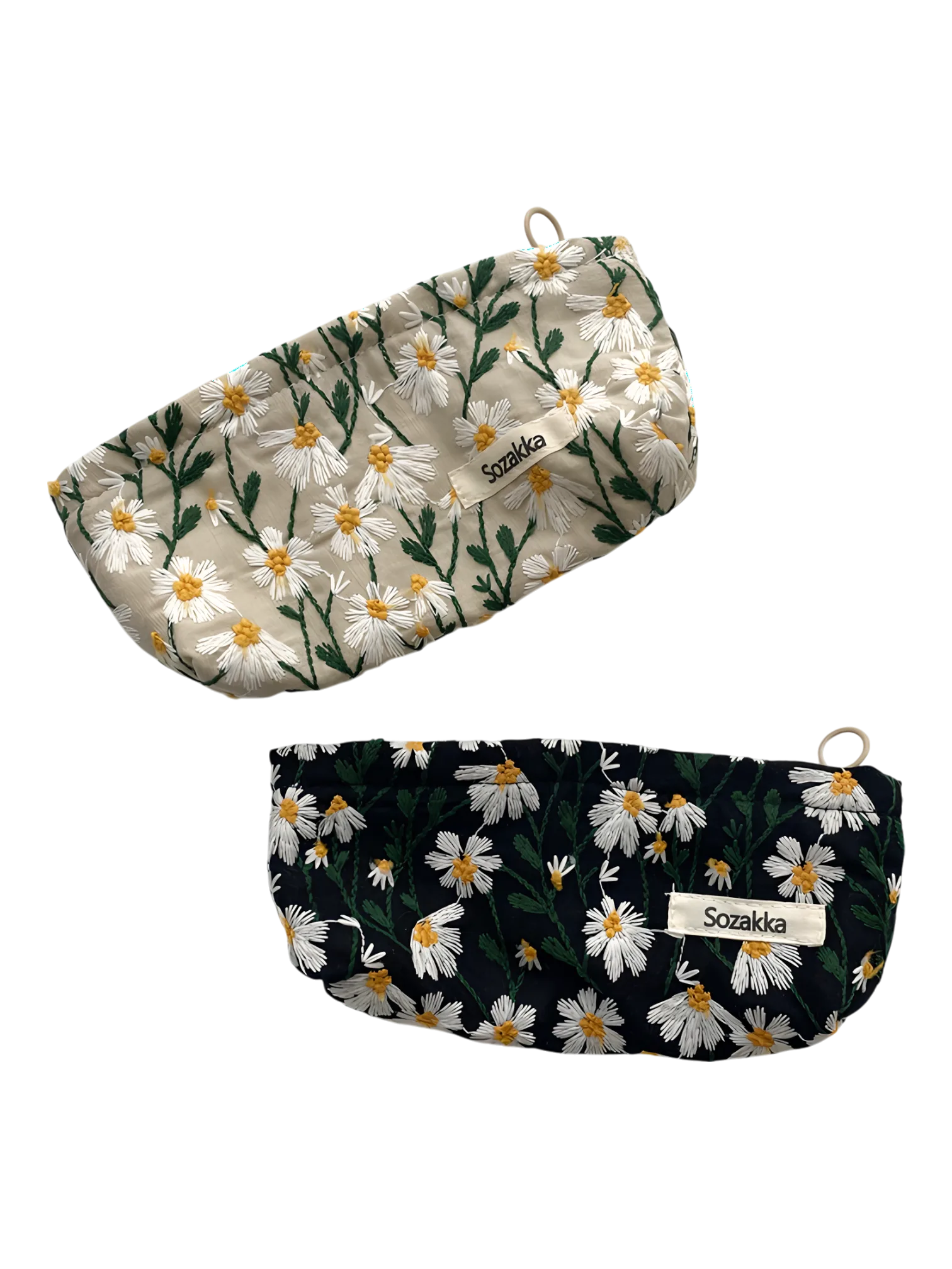 Trousse de maquillage brodée fleurie pâquerettes punch needle présentation petits modèles