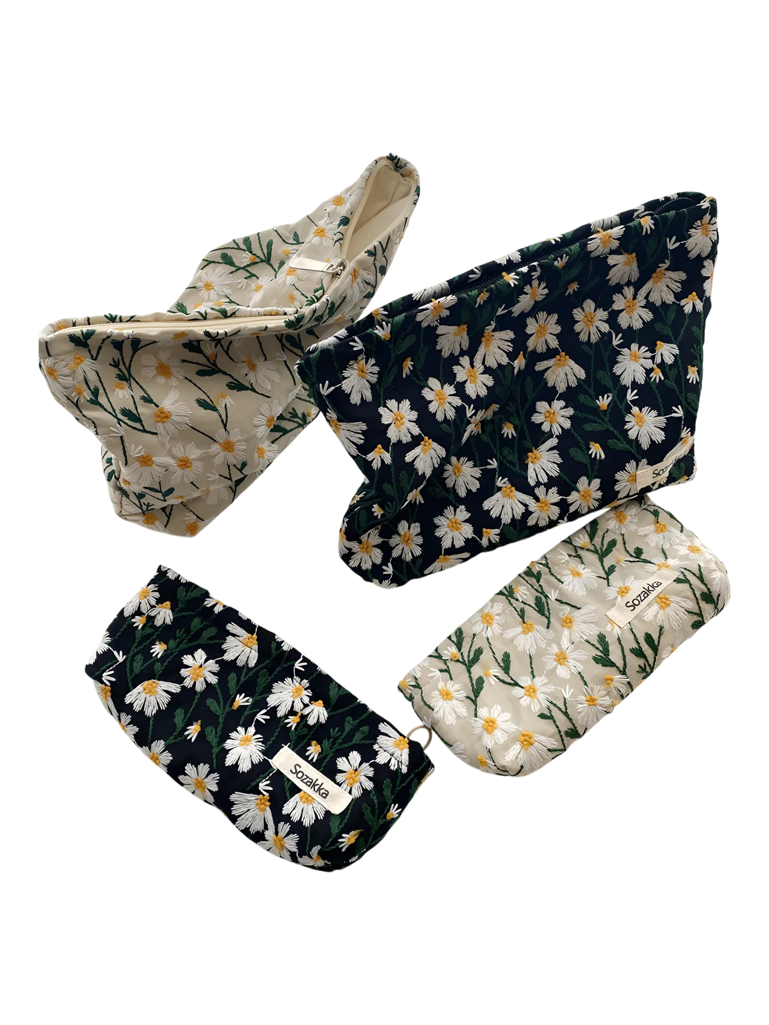 Trousse de maquillage brodée fleurie pâquerettes punch needle tous les modèles