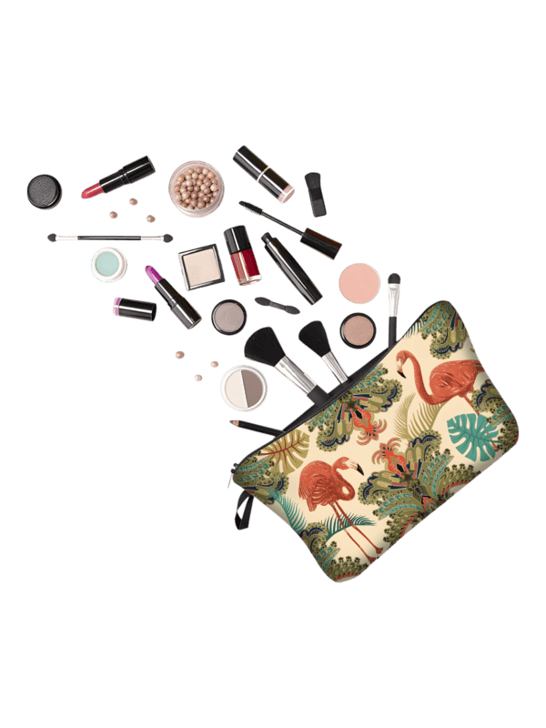 Trousse de maquillage bucolique flamants roses simple présentation