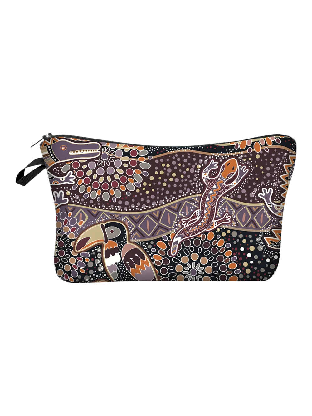 Trousse de maquillage ethnique tribale simple motif toucan salamandre