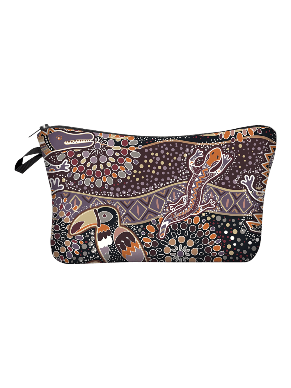 Eenvoudige etnische tribale trousse met toekan- en salamandermotief Eenvoudige etnische tribale trousse met toekan- en salamandermotief