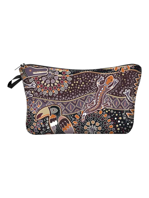 Trousse de maquillage ethnique tribale simple motif toucan salamandre