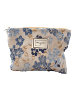 Kosmetiktasche aus blauem, floralem Brokatstoff Kosmetiktasche aus blauem, floralem Brokatstoff