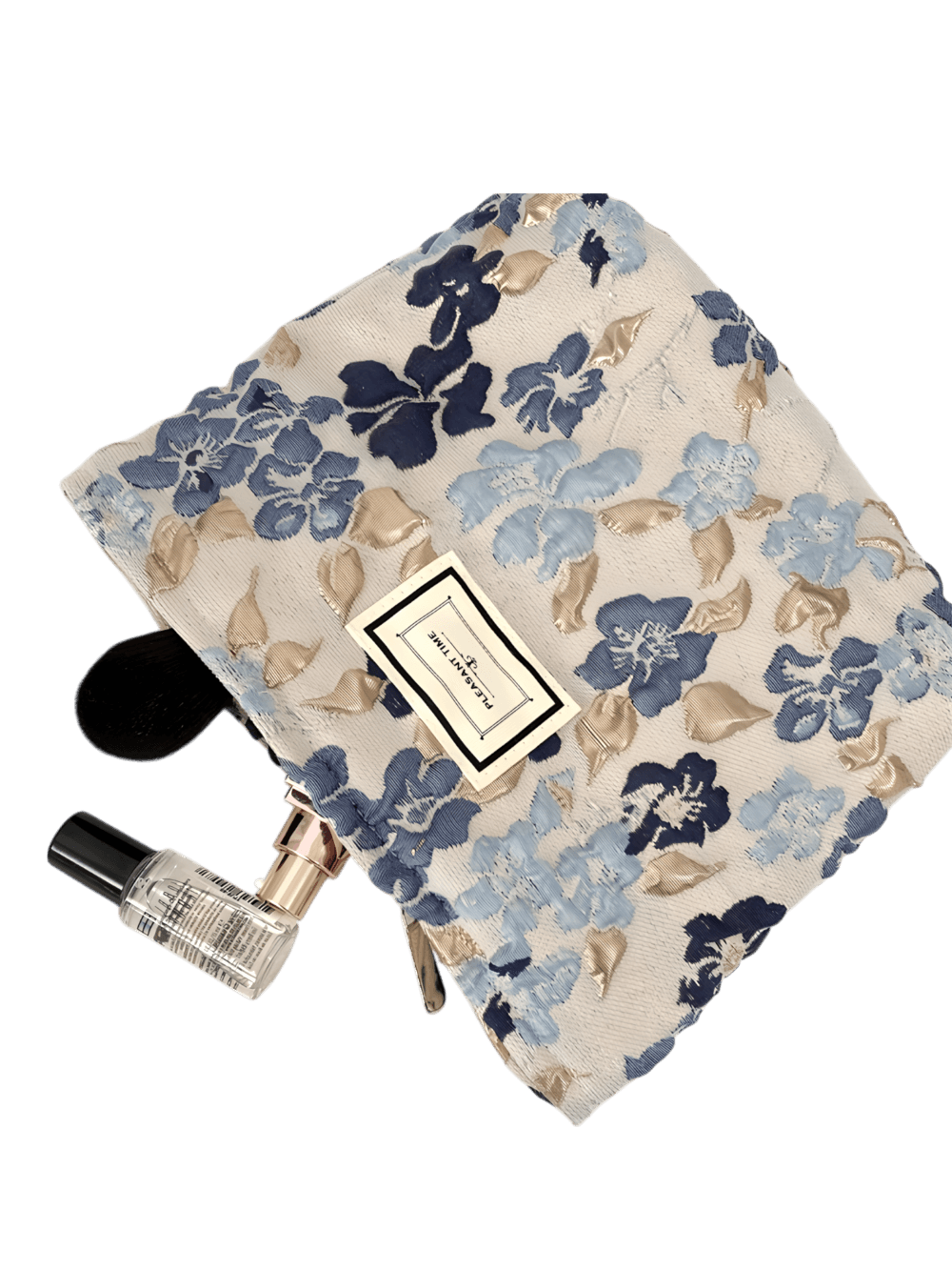 Trousse de maquillage tissu brocart florale bleue Trousse de maquillage tissu brocart florale bleue