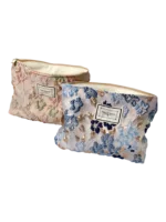 Rosa, blu, tessuto broccato floreale, borsa per il trucco Rosa, blu, tessuto broccato floreale, borsa per il trucco