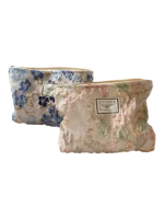Borsa per il trucco in tessuto broccato floreale blu-rosa 2 c