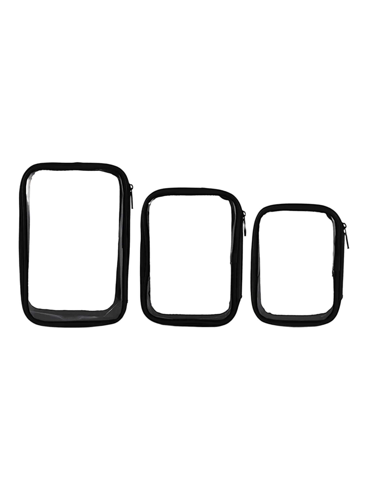 Neceser de maquillaje impermeable transparente negro compartimento único 3 modelos diferentes pequeño mediano grande