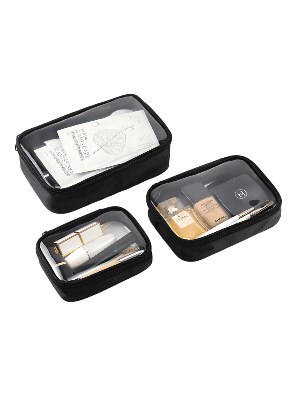 Trousse de maquillage transparente imperméable noire simple compartiment 3 tailles différentes Trousse de maquillage transparente imperméable noire simple compartiment 3 tailles différentes