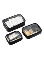 Neceser de maquillaje impermeable transparente, negro, compartimento único, 3 tamaños diferentes Neceser de maquillaje impermeable transparente, negro, compartimento único, 3 tamaños diferentes
