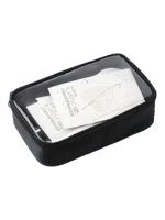 Neceser de maquillaje impermeable transparente, negro, compartimento único, modelo grande