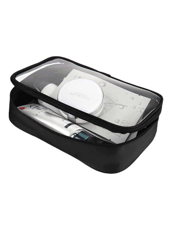Neceser de maquillaje impermeable transparente, negro, compartimento único, modelo grande