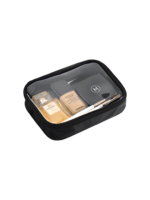 Trousse da trucco trasparente, impermeabile, nera, a scomparto singolo, modello medio