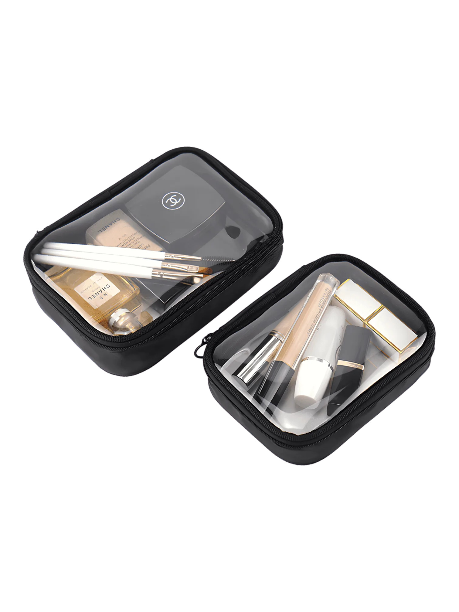 Neceser de maquillaje impermeable transparente, negro, un solo compartimento, modelo pequeño y mediano