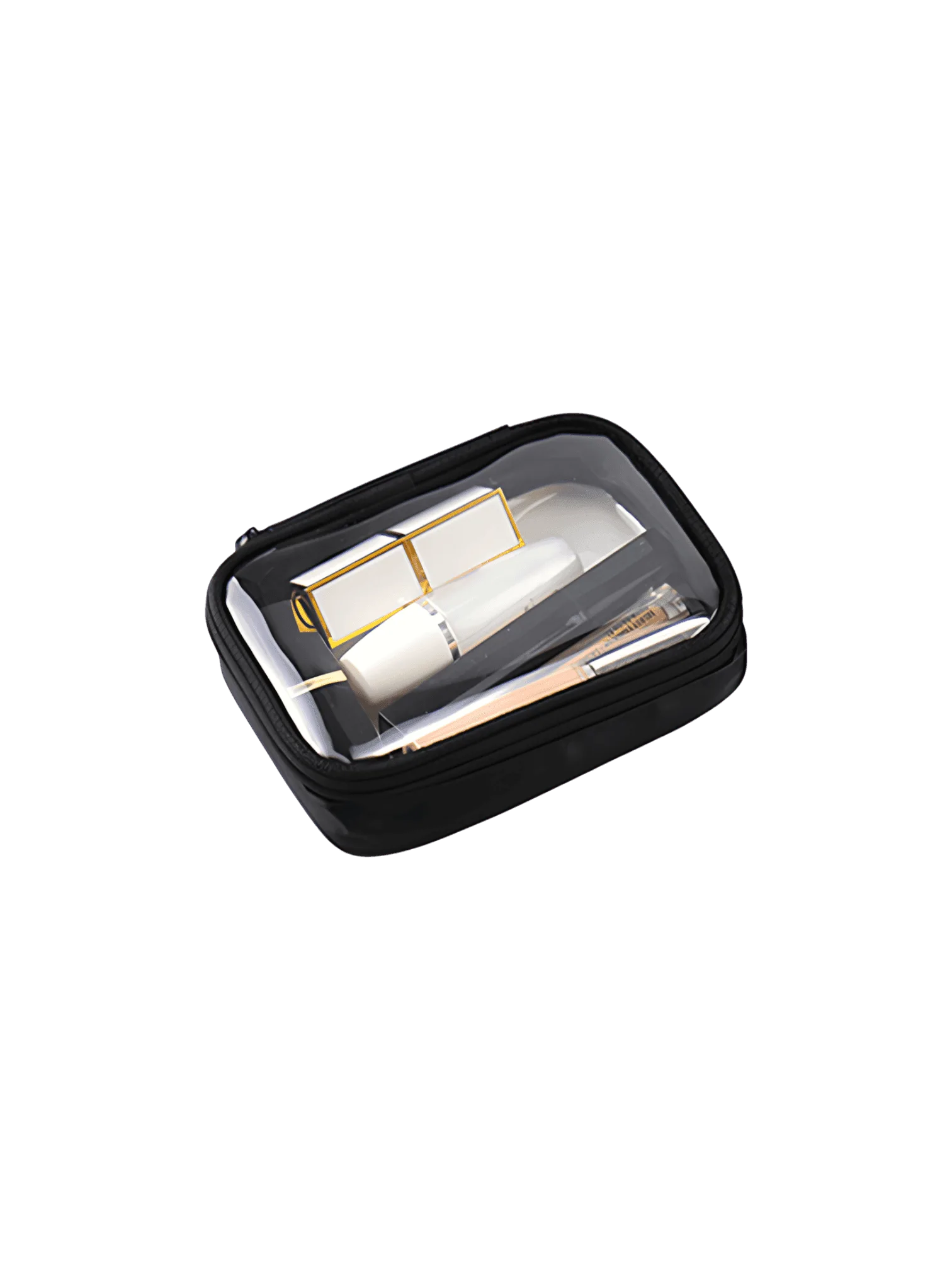 Neceser de maquillaje impermeable transparente, negro, compartimento único, modelo pequeño