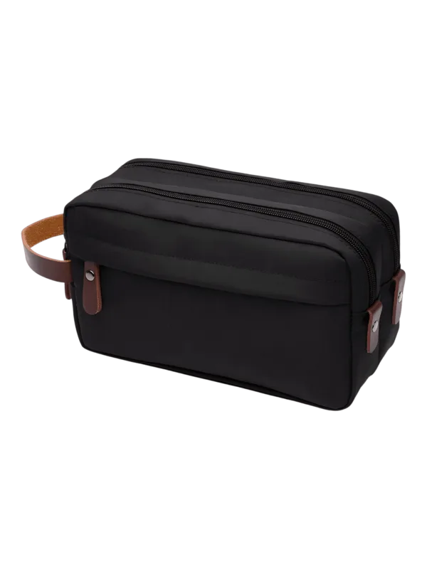 Borsa da toilette in tela impermeabile per uomo, monocolore nero