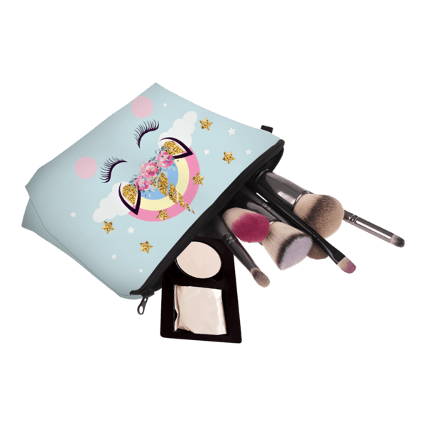 Trousse imprimée licorne simple fille démonstration avec maquillage