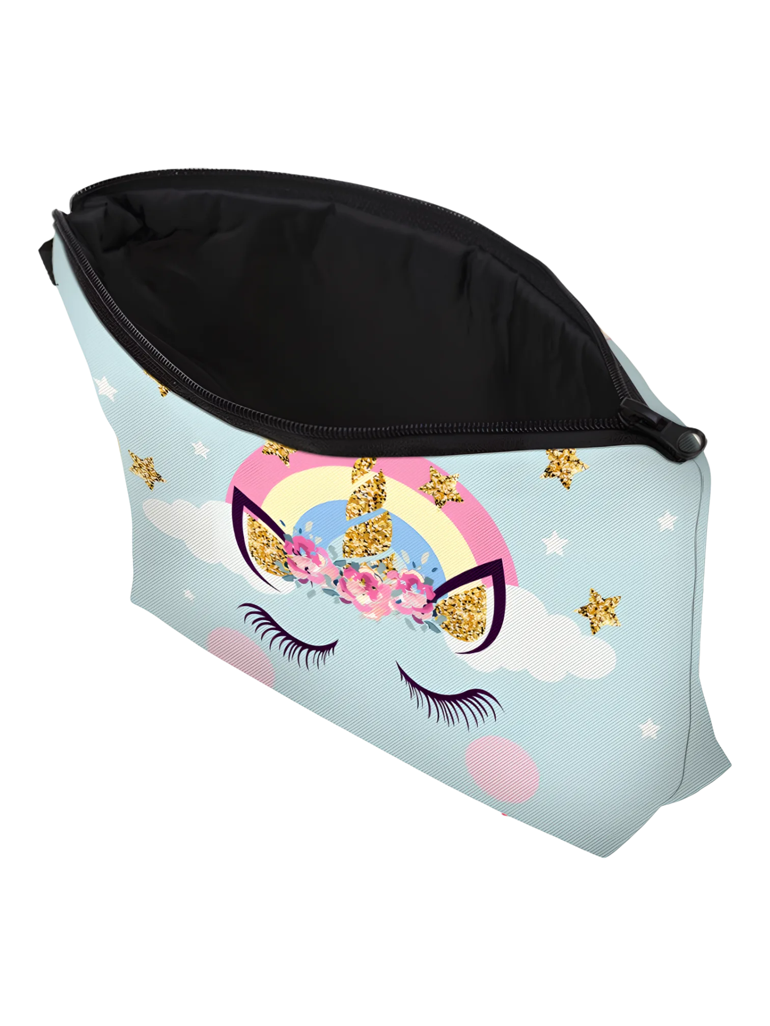 Semplice astuccio per matite da bambina con stampa di unicorno, vista interna