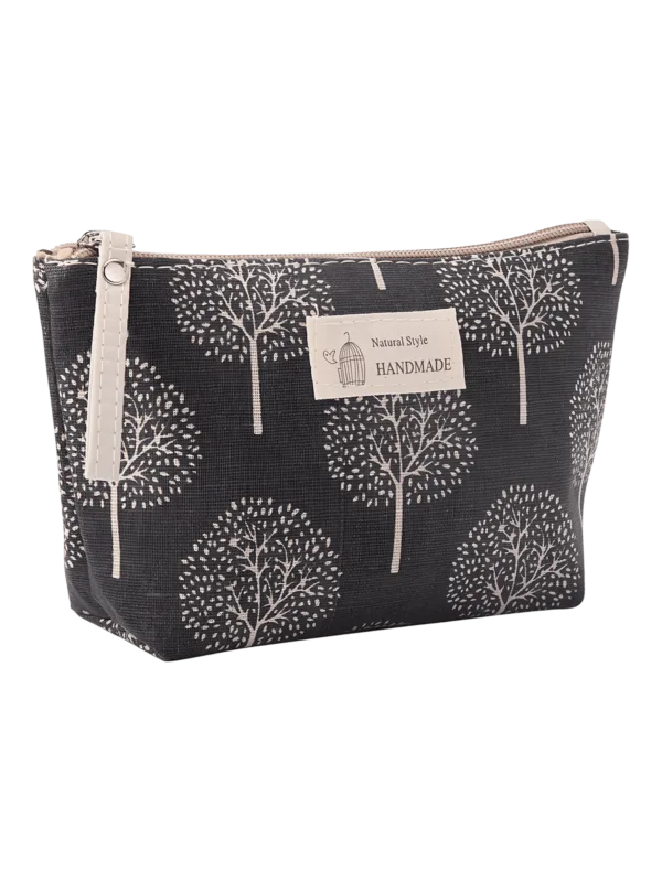 Women's make-up bag in fabric with nature and animal shrub motifs