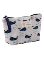 Borsa per il trucco da donna in tessuto con motivi naturalistici e animali di balena blu Borsa per il trucco da donna in tessuto con motivi di animali della natura e balene blu