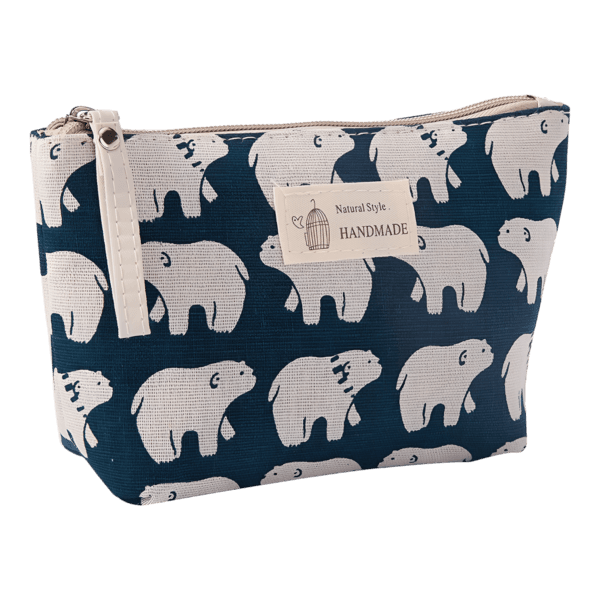 Trousse maquillage femme en tissu motifs nature et animaux ours blanc