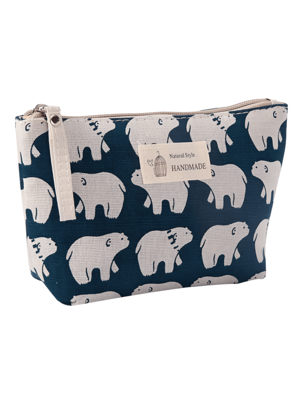 Trousse maquillage femme en tissu motifs nature et animaux ours blanc