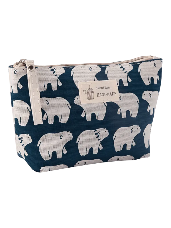 Borsa per il trucco da donna in tessuto con motivi di animali della natura e orsi bianchi