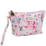 Trousse de maquillage femme petit format motif fleurs oiseaux beige