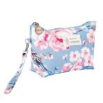 Trousse de maquillage femme petit format motif fleurs oiseaux bleu ciel