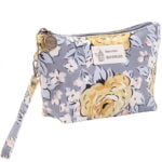 Trousse de maquillage femme petit format motif fleurs oiseaux gris