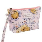 Trousse de maquillage femme petit format motif fleurs oiseaux rose