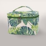 Trousse de toilette femme motif tropical feuilles vertes modèle carré