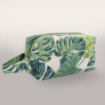 Trousse de toilette femme motif tropical feuilles vertes modèle rectangulaire
