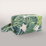 Trousse de toilette femme motif tropical feuilles vertes modèle rectangulaire