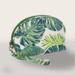 Trousse de toilette femme motif tropical feuilles vertes modèle rond