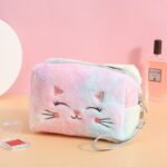 Trousse de toilette fille originale peluche chat rose pâle