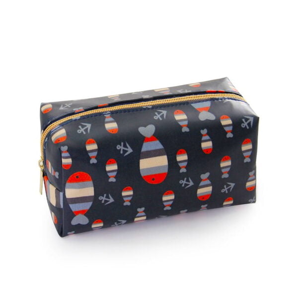 Trousse toilette originale noir motifs poissons encres 1